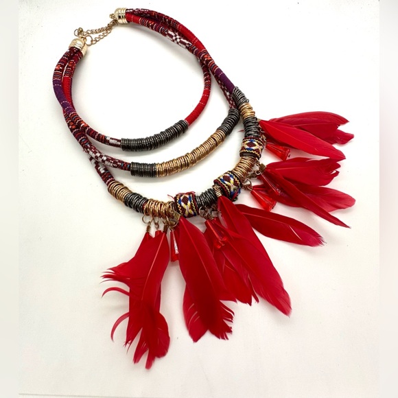 Tribal Style Feather Statement Necklace - Picture 5 of 12